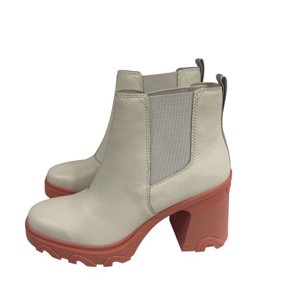 Sorel Brex Chunky Heel Lug Sole Chelsea Boots Sz 10 Waterproof Ivory Orange - Picture 4 of 7